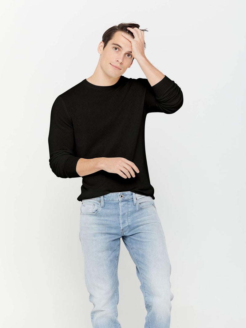 State Cashmere Men's Essential Crewneck Sweater 100% Pure Cashmere Classic Long Sleeve Pullover (Black, Medium) - Image 5